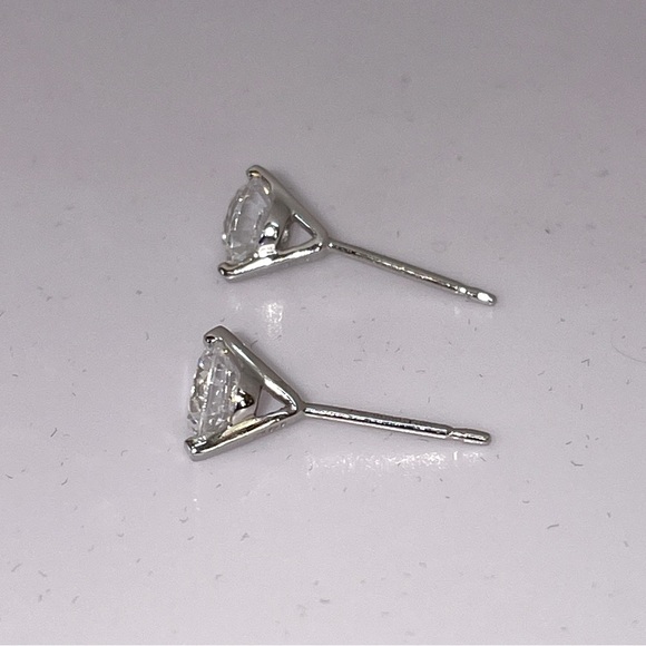 Solid 14K White Gold 1.00CTW Faux Diamond Round Cut Solitaire Stud Earrings - Picture 6 of 11